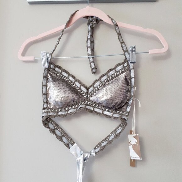 NWT Sugarfree sequin crochet metallic bikini top & bottom set - Picture 11 of 16